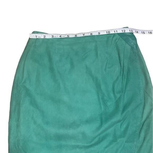 Vintage Vakko Suede Leather Wrap Midi Skirt Green Size 8 - Picture 3 of 9